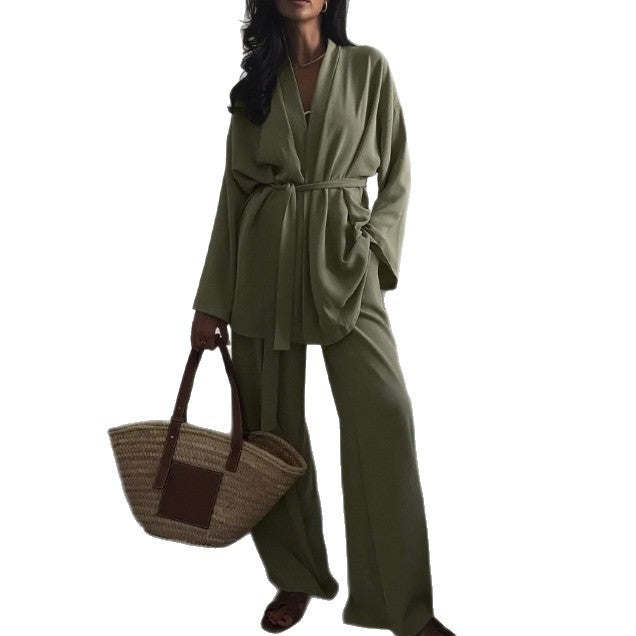 Damen lässiges Jumpsuit-Set mit weitem Schnitt und Taillengürtel Drune