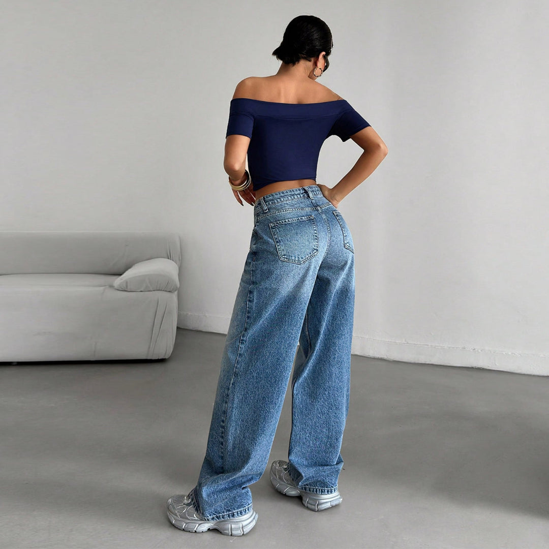 Damen High-Waist Weite-Jeans mit Paperbag-Bund Drune