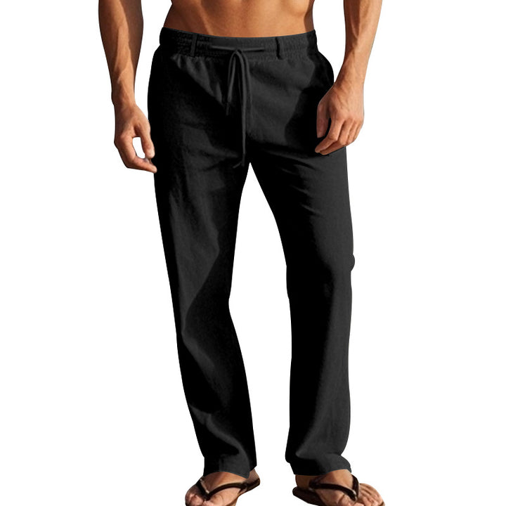 Herren nan leichte Leinen-Loungehose mit elastischem Tunnelzugbund, Kordelzug und weitem Bein Drune