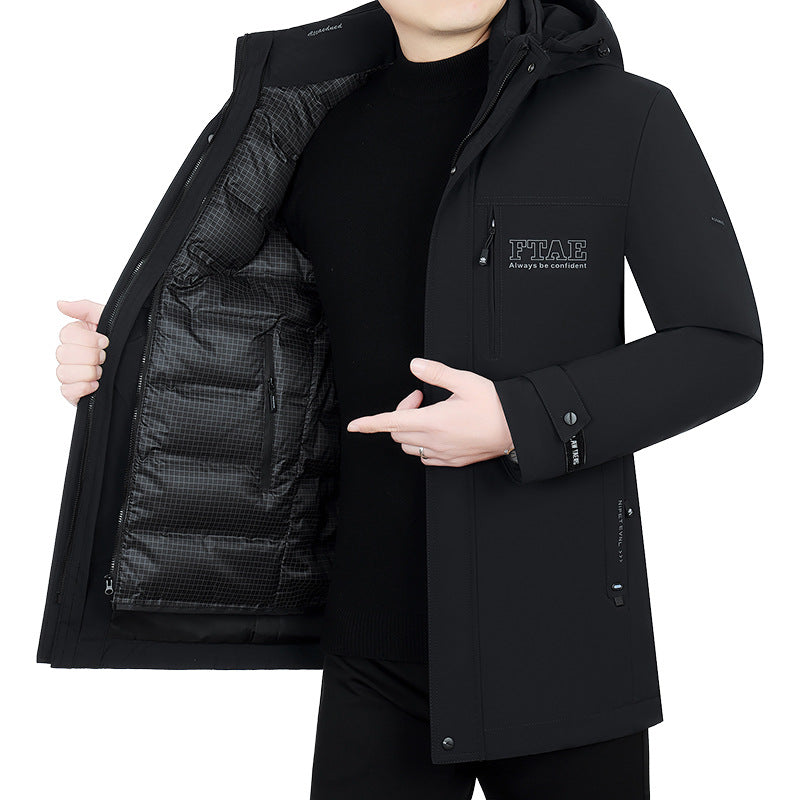 Herren Moderner wasserabweisender Longparka mit Kapuze und leichter Thermoisolierung Drune
