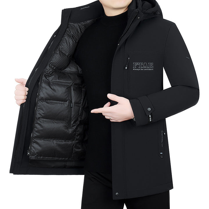 Herren Moderner wasserabweisender Longparka mit Kapuze und leichter Thermoisolierung Drune