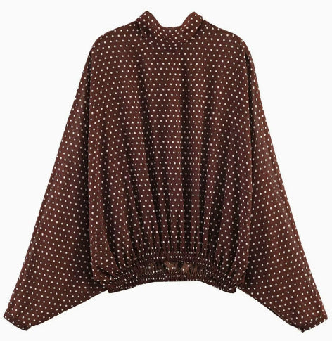 Damen 100+ oversized Pünktchenbluse mit Fledermausärmeln, Stehkragen und elastischem Saum Drune