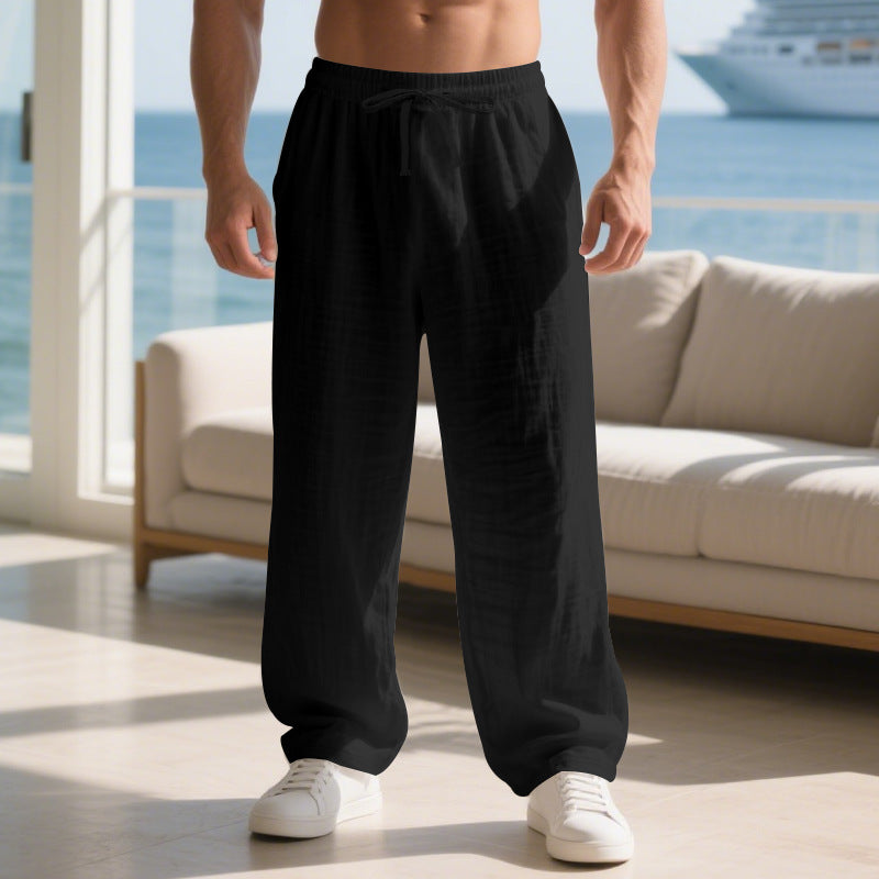 Herren lockere Sommerhose aus leichtem Leinenmaterial mit elastischem Bund und Seitentaschen Drune