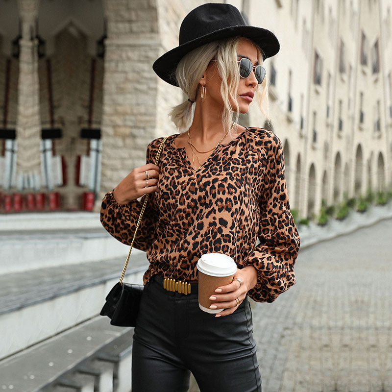 Damen Bluse mit einzigartigem Leopardenmuster und voluminösen Ärmeln Drune