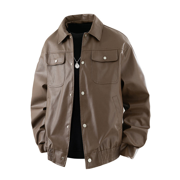 Herren Modische Lederjacke mit praktischen Pattentaschen