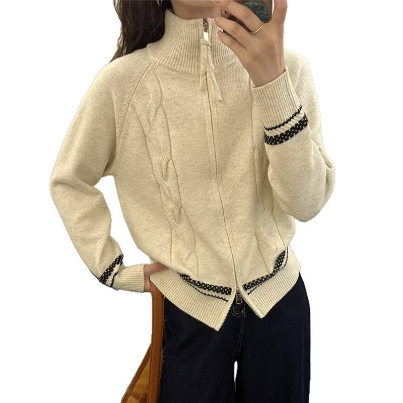 Damen Strickjacke mit elegantem Zipper und strukturiertem Zopfmuster Drune