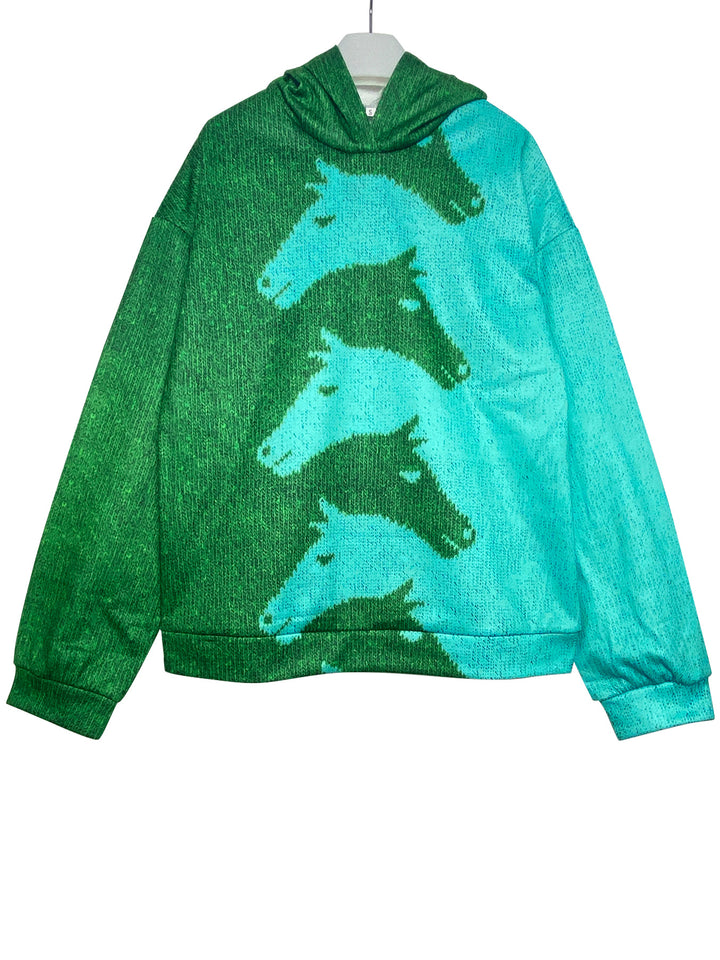 Damen Hoodie mit kreativem Pferdemuster und bequemer Passform Drune