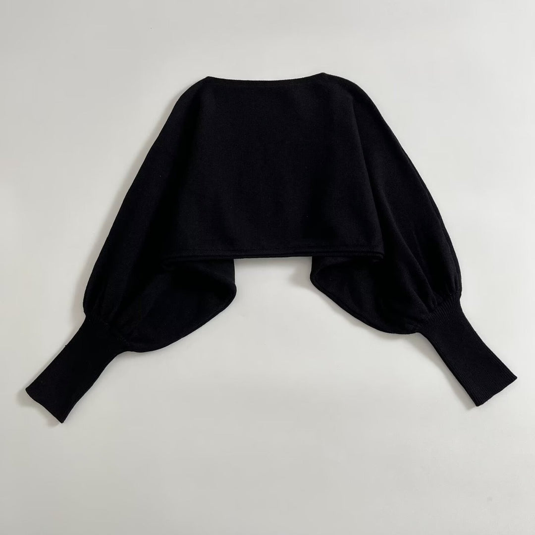 Damen Cropped-Bolero mit weiten Fledermausärmeln und langen Rippenbündchen Drune