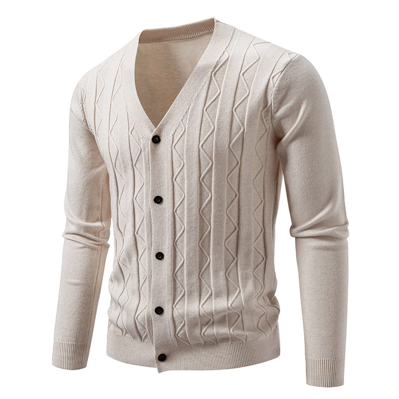 Herren Feinstrick-Cardigan mit V‑Ausschnitt, Zickzack‑Relief und Knopfleiste Drune