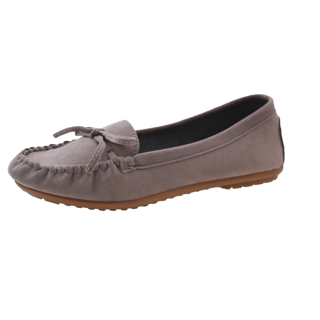 Damen Casual Wildleder Mokassin Ballerinas mit dekorativer Schleife Drune