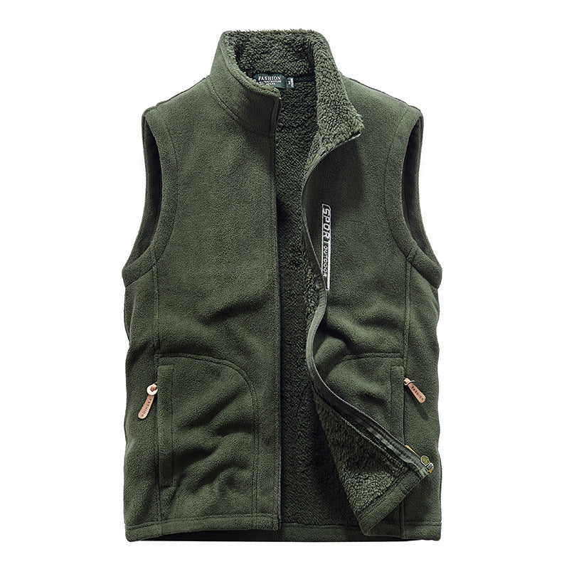 Herren Wattierte Fleece‑Teddyweste mit Sherpa‑Innenfutter, Stehkragen und Reißverschluss Drune
