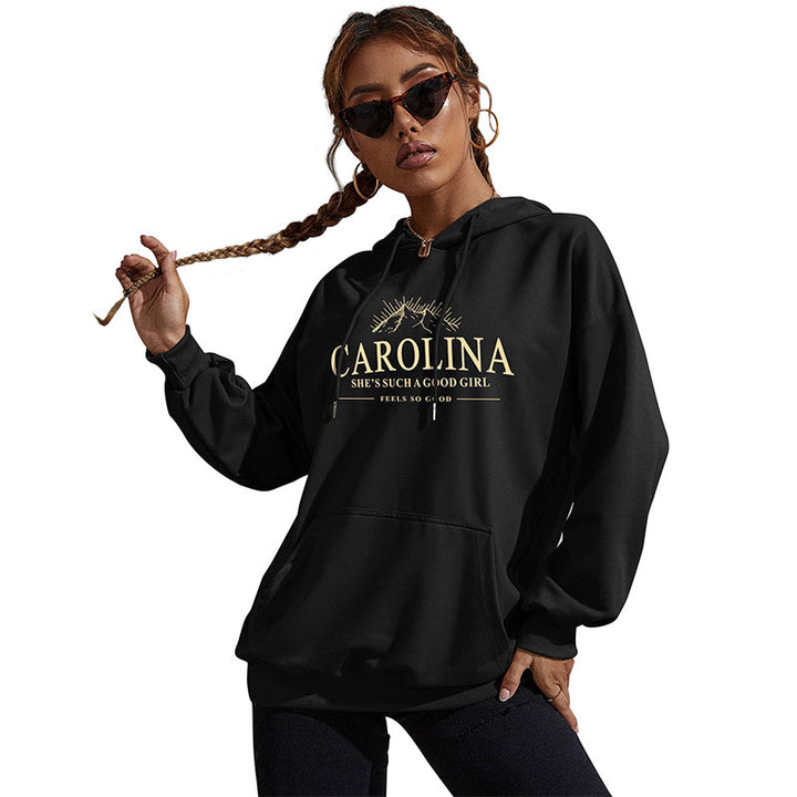 Damen Lässiger Oversize-Kapuzenpullover mit Statement-Print, Kängurutasche und Rippbündchen Drune