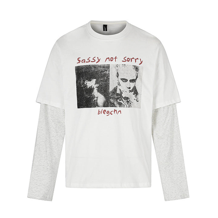 Damen Lagen-Langarmshirt im Layer-Look mit Fotoprint und Kontrastärmeln Drune