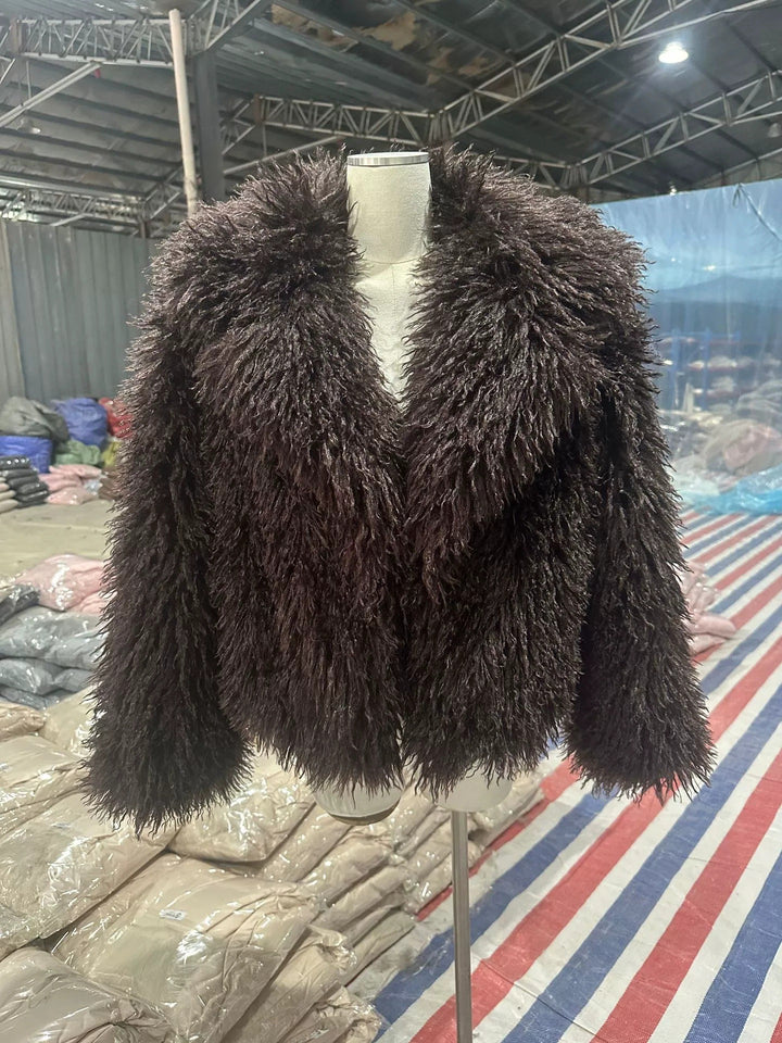 Damen Kurzboxiger Kunstpelz‑Bolero mit langflorigem Hochflor und voluminösem Schalkragen Drune