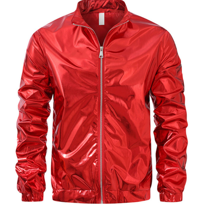 Herren nan Bomberjacke mit durchgehendem Reißverschluss, reflektierendem Metallic-Finish und elastischen Bündchen Drune