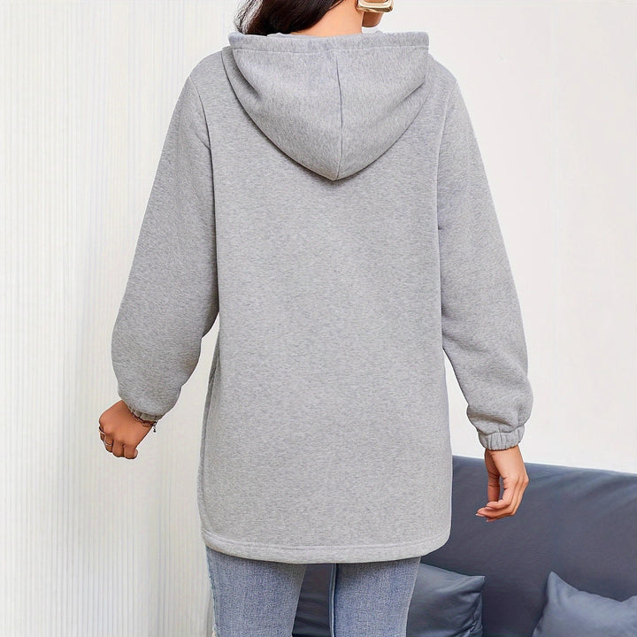 Damen nan Longline-Kapuzenjacke mit durchgehendem Reißverschluss, Kängurutaschen und elastischen Bündchen Drune