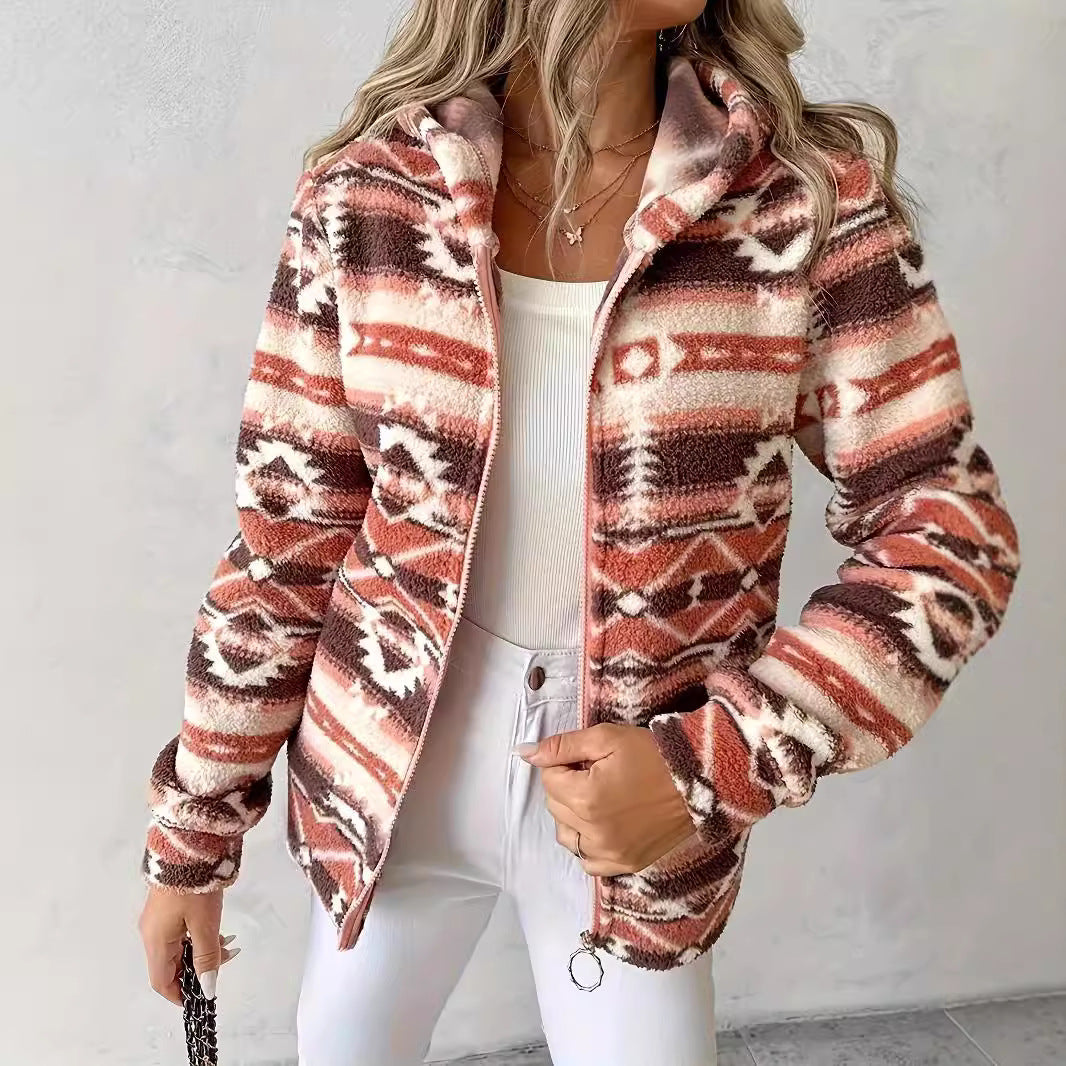 Damen Fleecejacke mit geometrischem Muster und hochwertiger Verarbeitung Drune