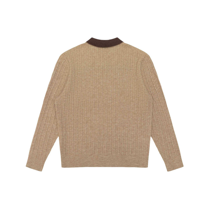 Herren Feinstrukturierter Rippstrick-Polo-Pullover mit Kontrastkragen Drune