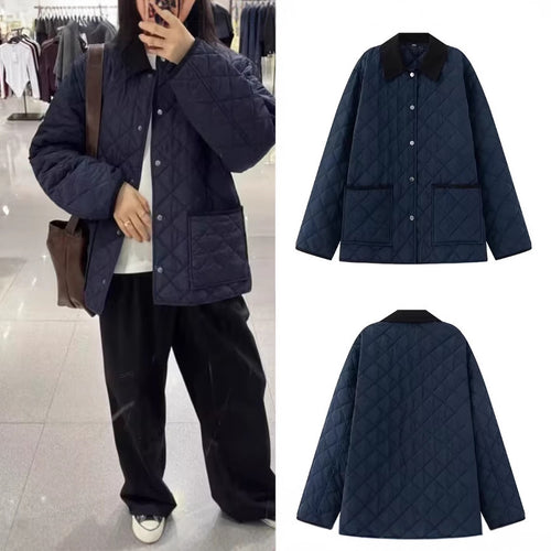 Damen Leichte gesteppte Übergangsjacke im Oversize‑Cocoon mit Cordkragen Drune