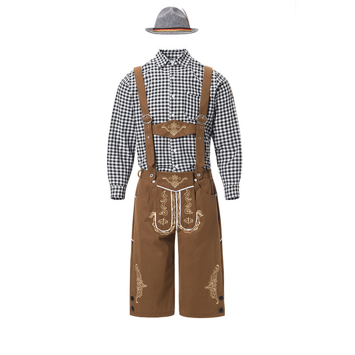 Herren nan bayerisches Trachten-Set Kniebundhose mit besticktem Vorderspiegel und verstellbaren Hosenträgern Drune