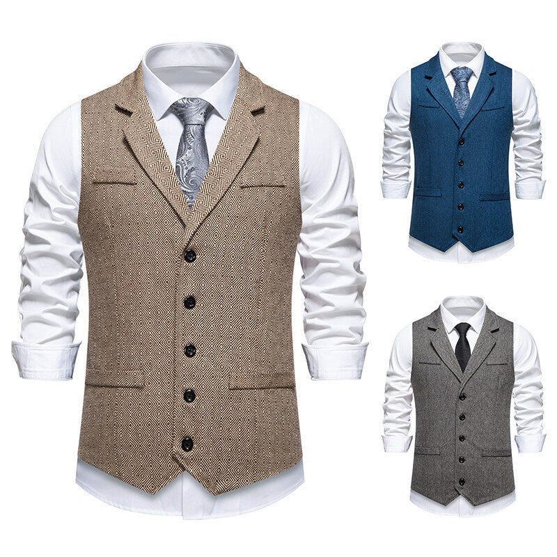 Herren Anzugweste im eleganten Herringbone-Muster mit praktischen Taschen Drune