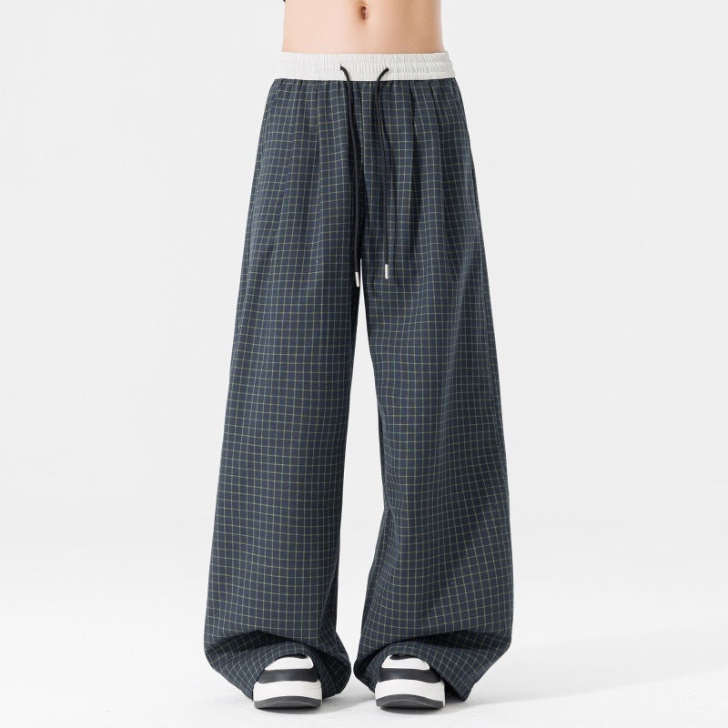 Damen Weite karierte Palazzo-Hose mit elastischem Bund, Tunnelzug & Oversize-Silhouette Drune