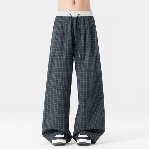 Damen Weite karierte Palazzo-Hose mit elastischem Bund, Tunnelzug & Oversize-Silhouette Drune