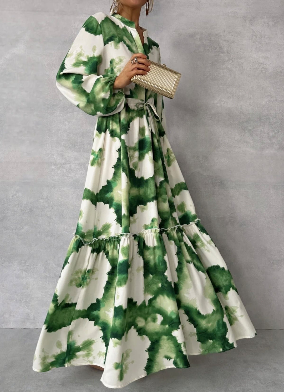 Damen Maxikleid mit modernen Aquarell-Muster und voluminösem Rock Drune