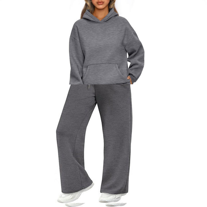 Damen nan Cozy-Loungewear-Set mit oversized Kapuzenpullover, Kängurutasche und weiten Palazzo-Jogginghose Drune