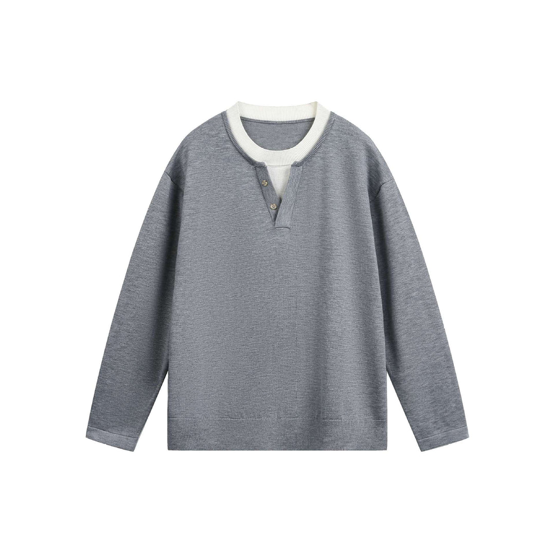 Unisex Lässiges Oversize‑Sweatshirt mit Henley‑Knopfleiste und geripptem Layer‑Kragen Drune