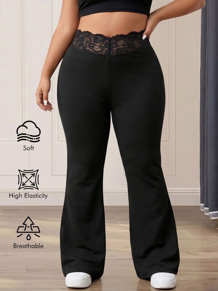 Damen Schlaghose mit hohem Spitzenbund, atmungsaktivem Stretch und sculptendem Sitz Drune