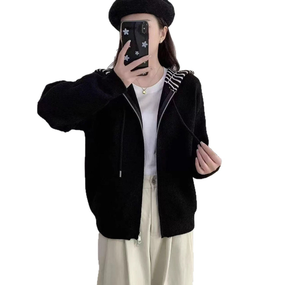 Damen bequeme und stilvolle Kapuzenjacke mit Querstreifen Drune