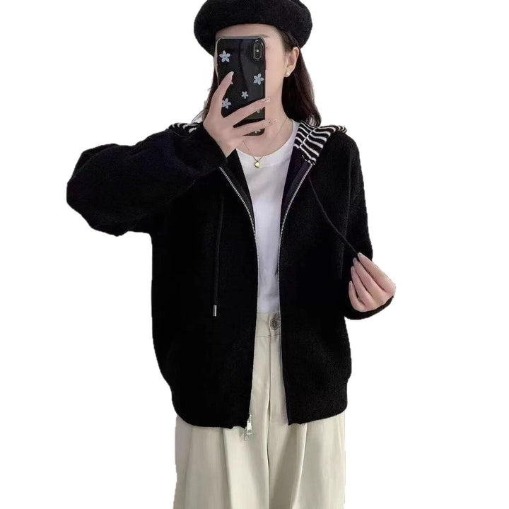 Damen bequeme und stilvolle Kapuzenjacke mit Querstreifen Drune