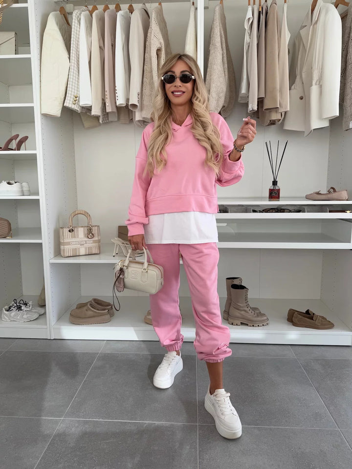 Damen Oversized Hoodie- und Jogging-Set aus Bio-Baumwolle mit Cropped-Sweat und elastischer Bündchenhose Drune