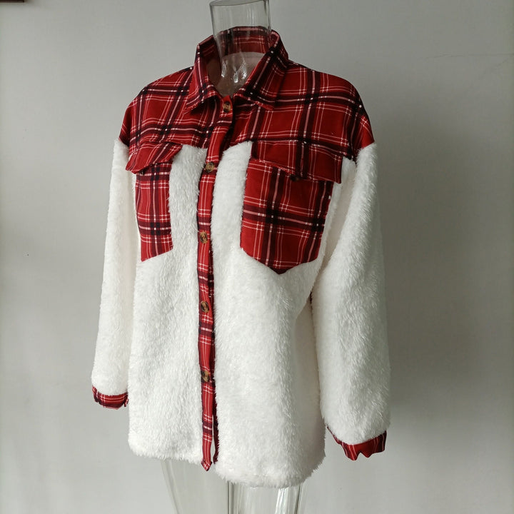 Drune | Druck Plüsch Patchwork Kontrastjacke