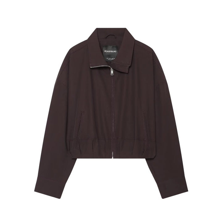 Damen Cropped Boxy‑Jacke mit Reißverschluss, Stehkragen und elastischem Saum Drune