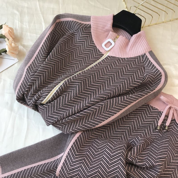 Damen Freizeitliche Strickjacke und Jogginghose Set Drune