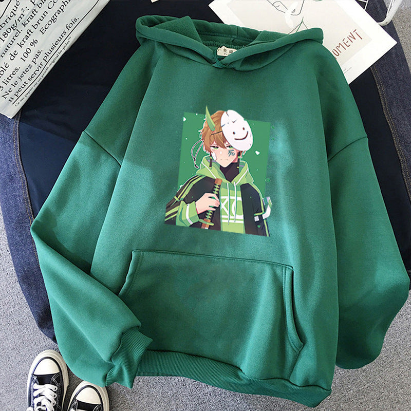 Damen nan Kapuzenpullover mit geprintetem Manga-Motiv und weichem Fleece-Innenfutter Drune