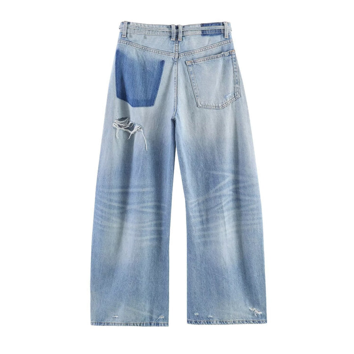 Damen Weite Jeans im Destroyed-Look mit verstellbarem Bund Drune