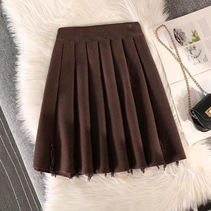 Damen Eleganter Plissee-Rock mit feinem Strickdesign Drune