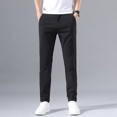 Herren stylische Chinohose mit schmalem Schnitt und elastischem Bund Drune