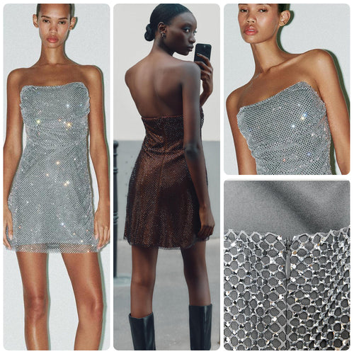 Damen Glitzerndes Cocktailkleid mit schulterfreiem Design und funkelnden Pailletten Drune