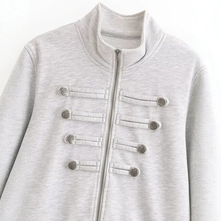 Damen Kurzjacke aus Sweat mit Stehkragen und dekorativer Military-Passe Drune