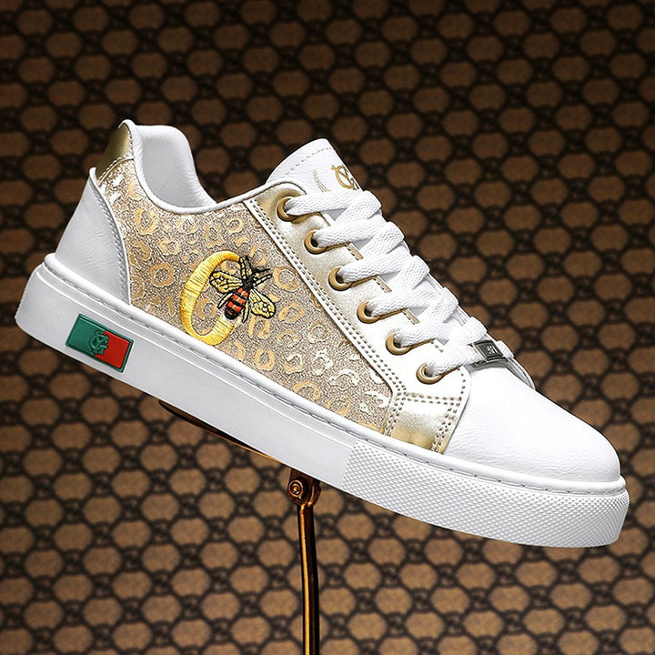 Damen modische Plateausneaker mit gestickter Bienenapplikation und dezenter Animalprägung Drune