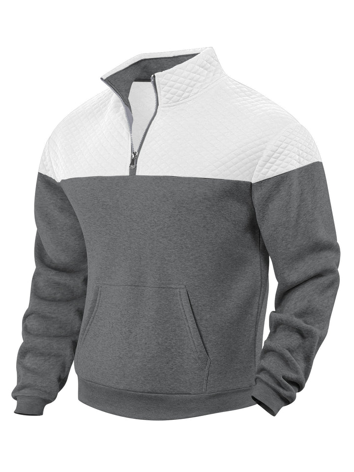 Herren nan Schulterpaneel-Halbzip-Sweatpullover mit gesteppter Schulterpartie und Kängurutasche Drune