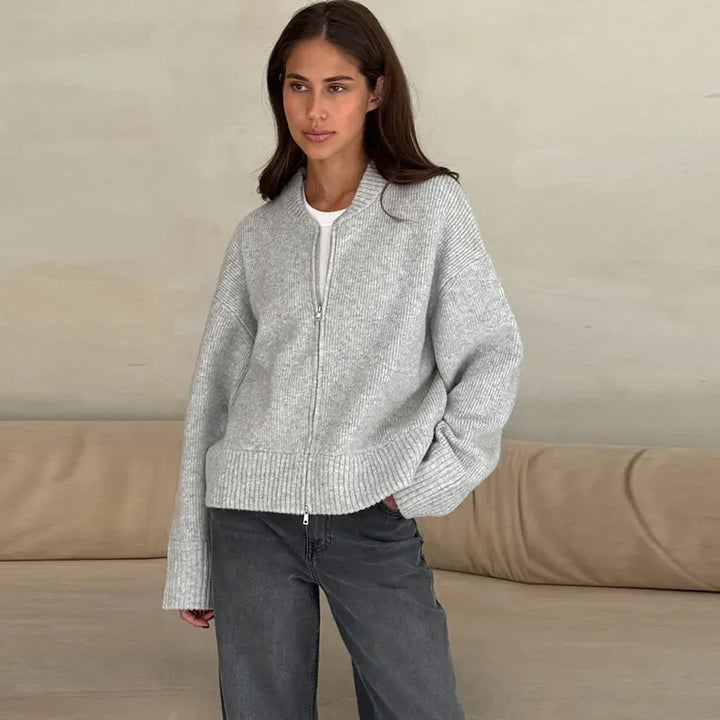 Damen Oversized Strickjacke mit Reißverschluss Drune