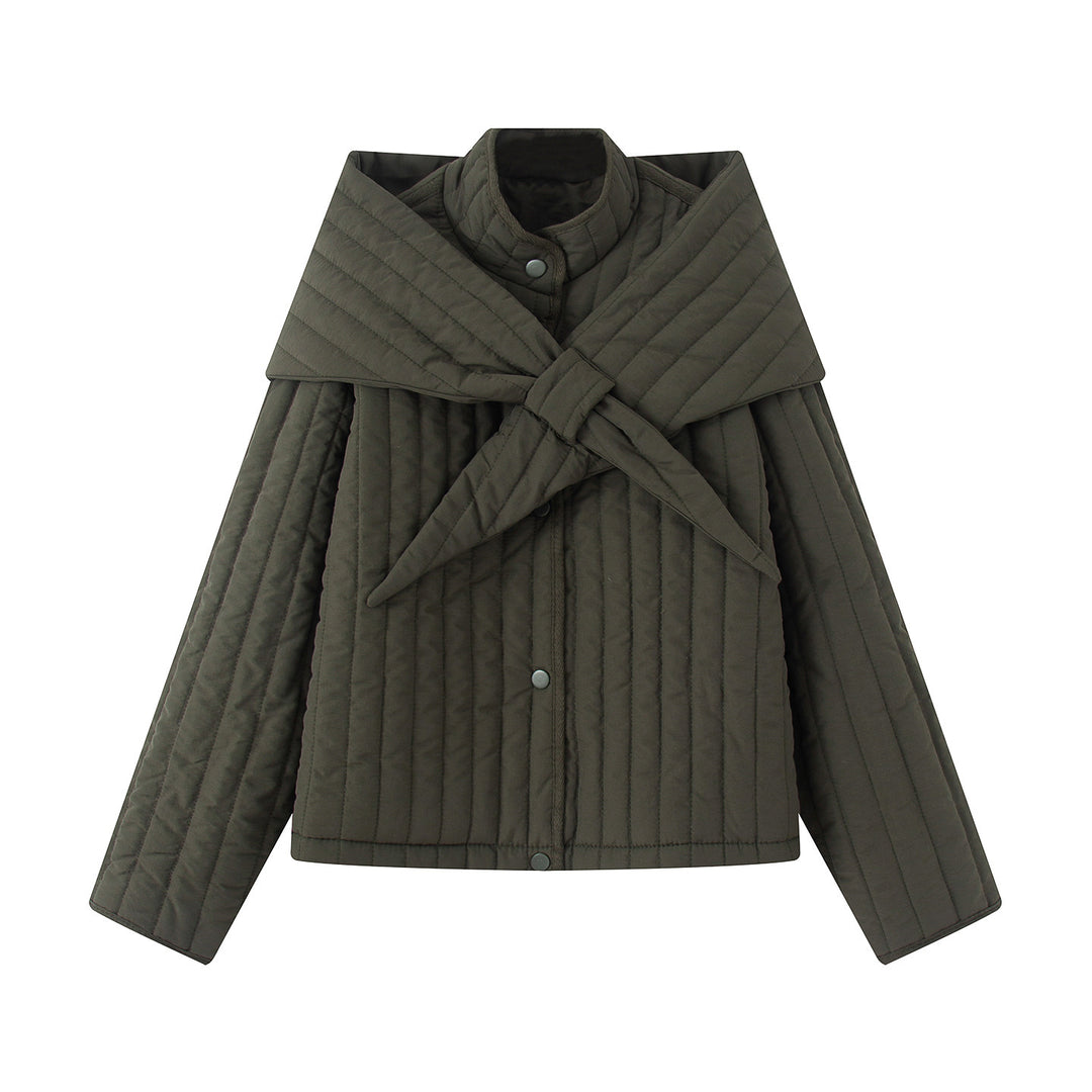 Damen nan gesteppte Jacke mit großem Wickelkragen und Bindeschal Drune