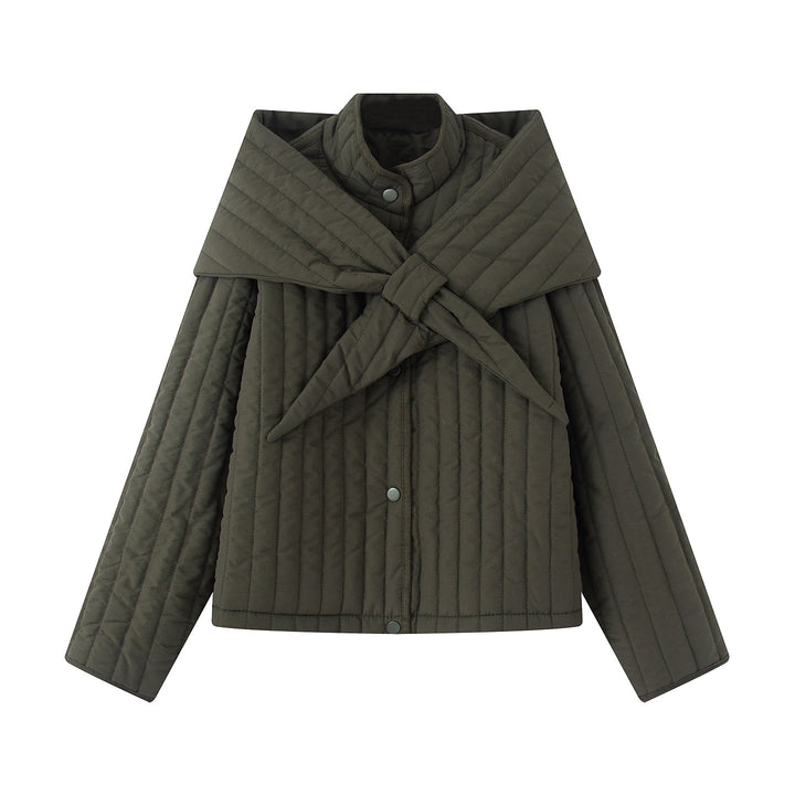 Damen nan gesteppte Jacke mit großem Wickelkragen und Bindeschal Drune