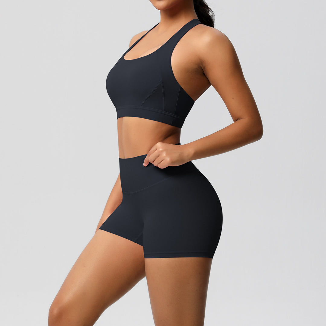 Damen Sport-BH und Hochbund-Shorts Set mit nahtloser Verarbeitung und atmungsaktiven Materialien Drune