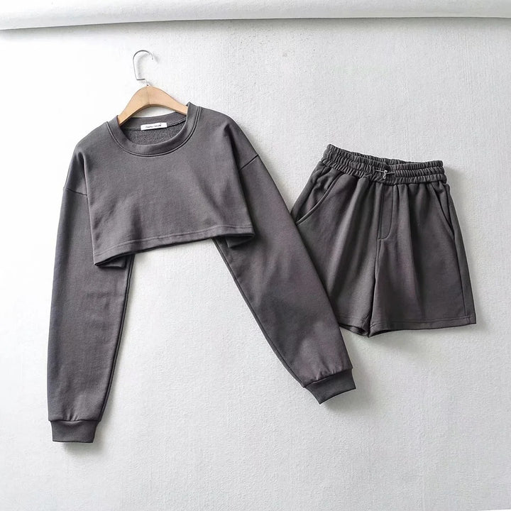 Damen lässiges Crop-Top und Shorts Set Drune